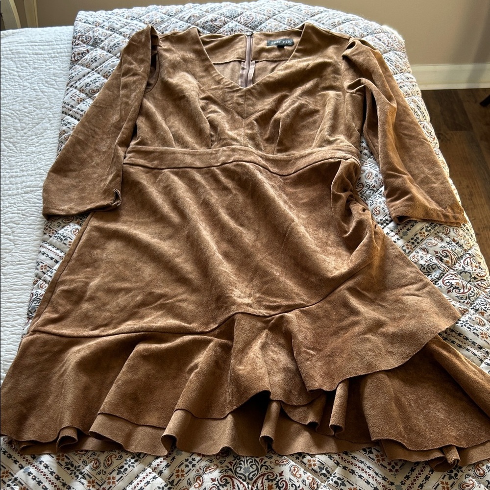 fab'rik Brown Long Sleeve Dress with Ruffle Hem